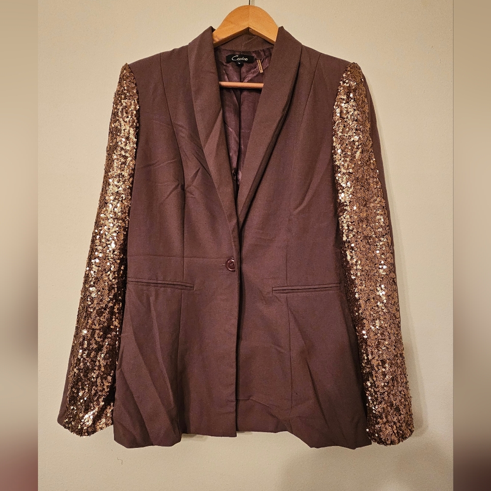 Brown and Gold Sequin Sleeve Blazer - Picture 3 of 4